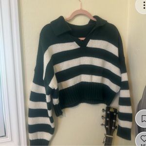 green striped polo knit sweater